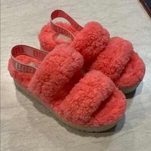 UGG women Plush Double-Strap Slide Sandals in Coral Pink